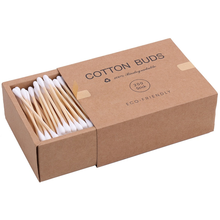 200PCS/Box Double Head Cotton Swab Bamboo Sticks Cotton Swab Disposable Buds Cotton For Beauty Makeup Nose Ears Cleaning - B&H