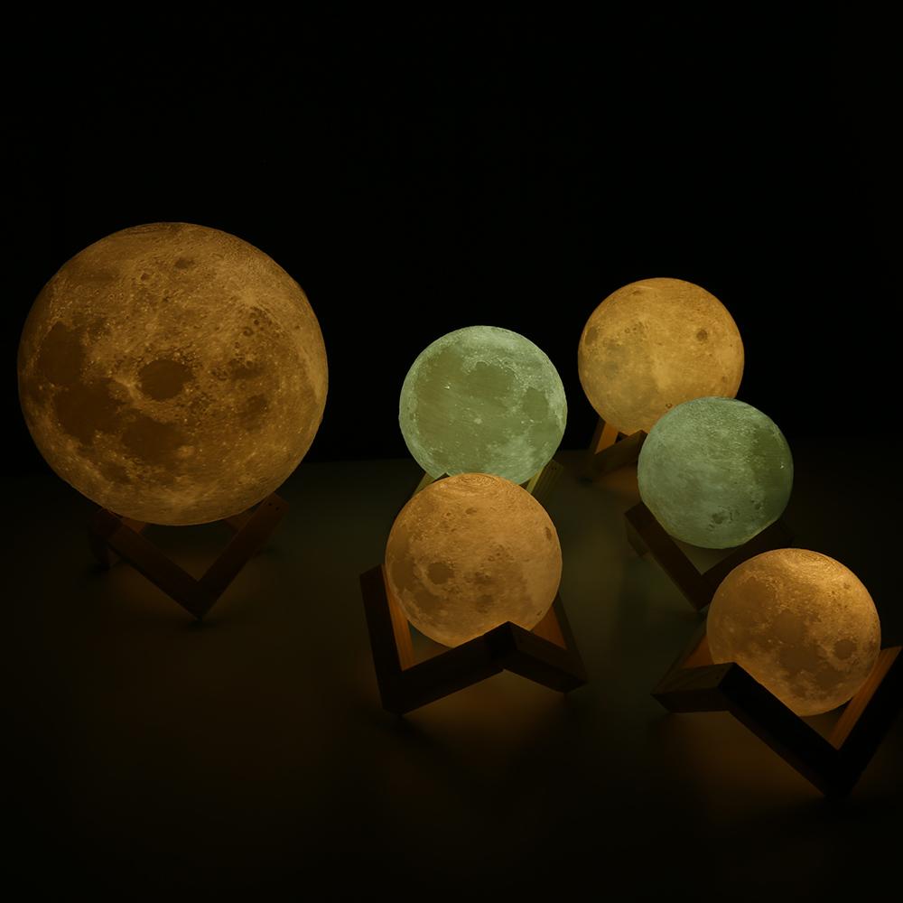 Rechargeable 3D Print Moon Lamp 2 Color Change Touch Switch Bedroom Bookcase  - light