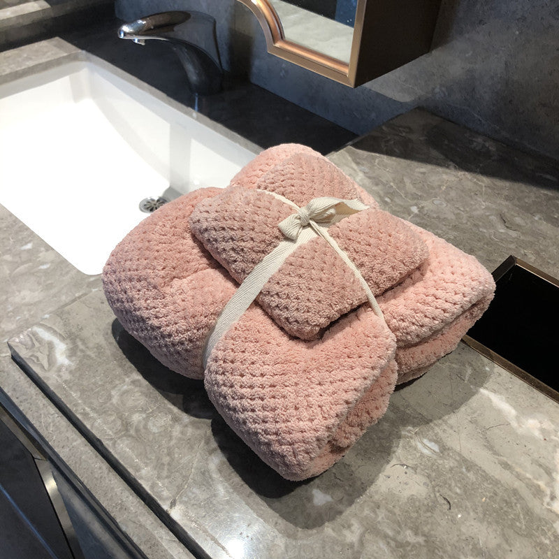 HomTe Coral Fleece Pineapple Grid Absorbent Towel Bath Towel Combination Set - Textile
