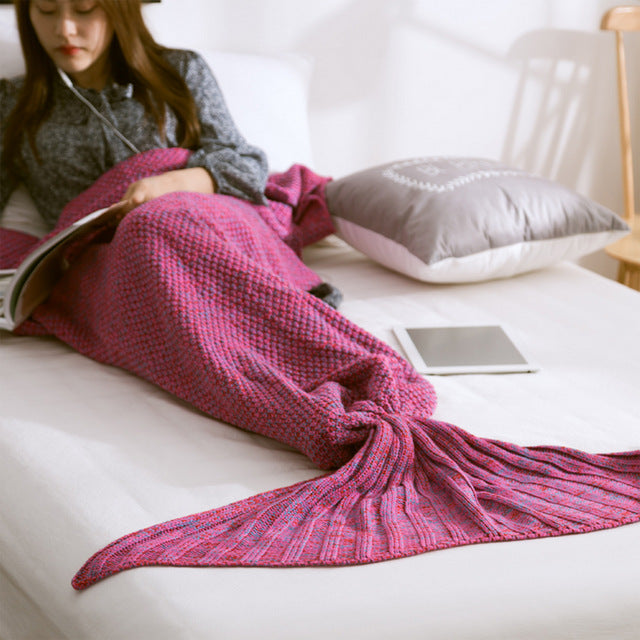 HomTe Mermaid Tail Blanket Handmade Knitted Sleeping Bag For Home TV Sofa Bed Mermaid Tail Blanket sute for Kids Adult Baby - Textile