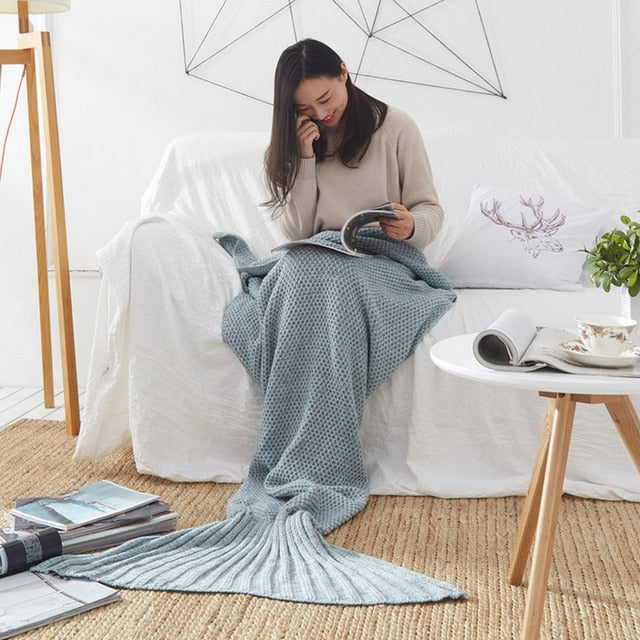 HomTe Mermaid Tail Blanket Handmade Knitted Sleeping Bag For Home TV Sofa Bed Mermaid Tail Blanket sute for Kids Adult Baby - Textile