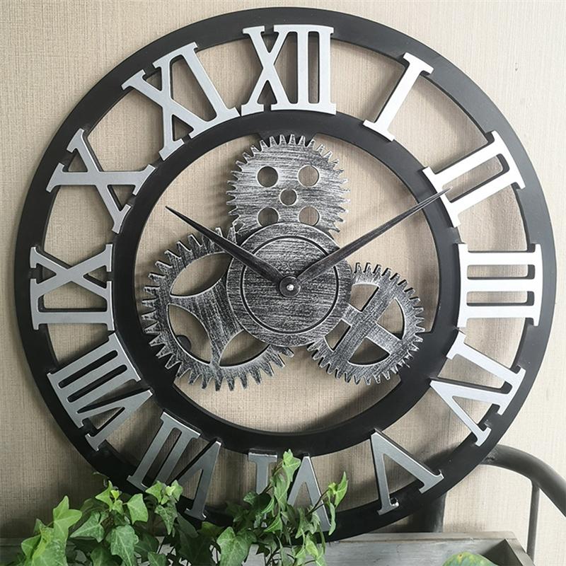 HomDe Industrial Gear Wall Clock Decorative Wall Clock Industrial Style Wall Clock (Silver Shipment without Battery)