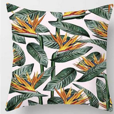 HomTe Tropical Plants Green Leaves Monstera Cushion Covers Hibiscus Flower Cushion Cover Decorative Beige Linen Pillow Case