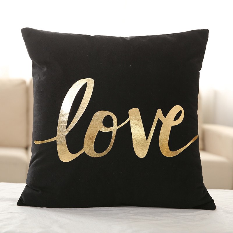 HomTe Gold Foil Pillow Cover Soft Velvet Black White Cushion Cover Deer Heart Lips Love Leaves Home Decorative PillowCase 45x45cm