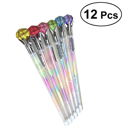 Office 12pcs Diamond Gel Pens Creative Colorful Pen Six in One Pen for Writing Drawing Printing