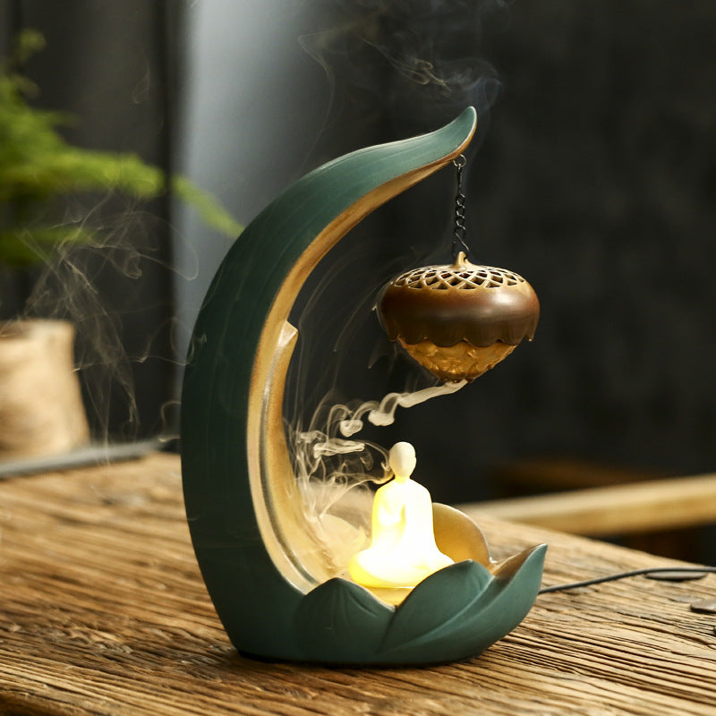 Sandalwood Aromatherapy Furnace Night Light Ornament Lotus Hanging Ball Backflow Incense Furnace Lamp Ring Hanging Furnace Creative Coil Incense - decor