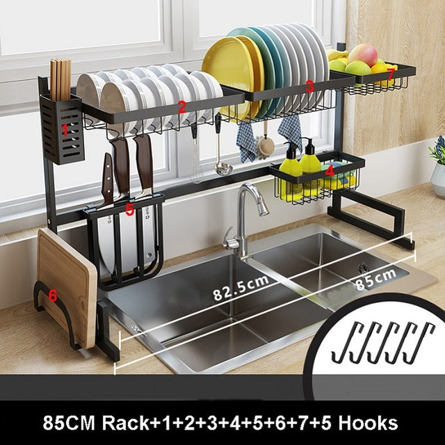 Black 65/85cm Stainless Steel Kitchen Dish Rack U Shape Sink Drain Rack Two layers Kitchen Storage Holder