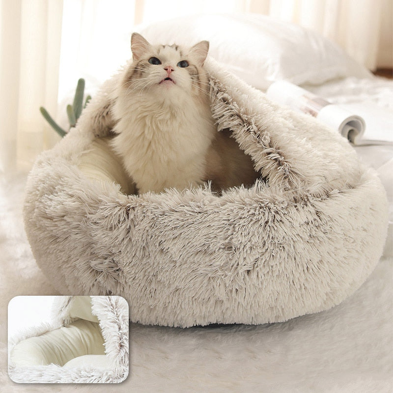 XXX Pet Dog Cat Bed Round Plush Cat Warm Bed House Soft Long Plush Bed For Small Dogs For Cats Nest 2 In 1 Cat Bed