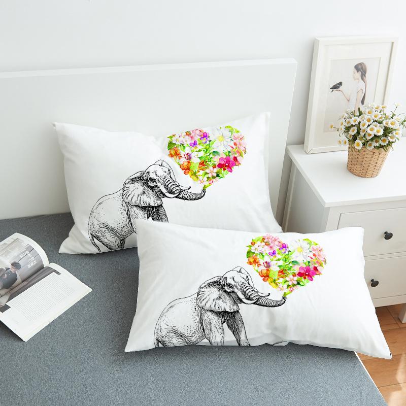 HomTe 3D Bedding Flower elephant Pillowcase Print Neck Pillow Case  Decorative Pillow Cover  Bedding - Textile