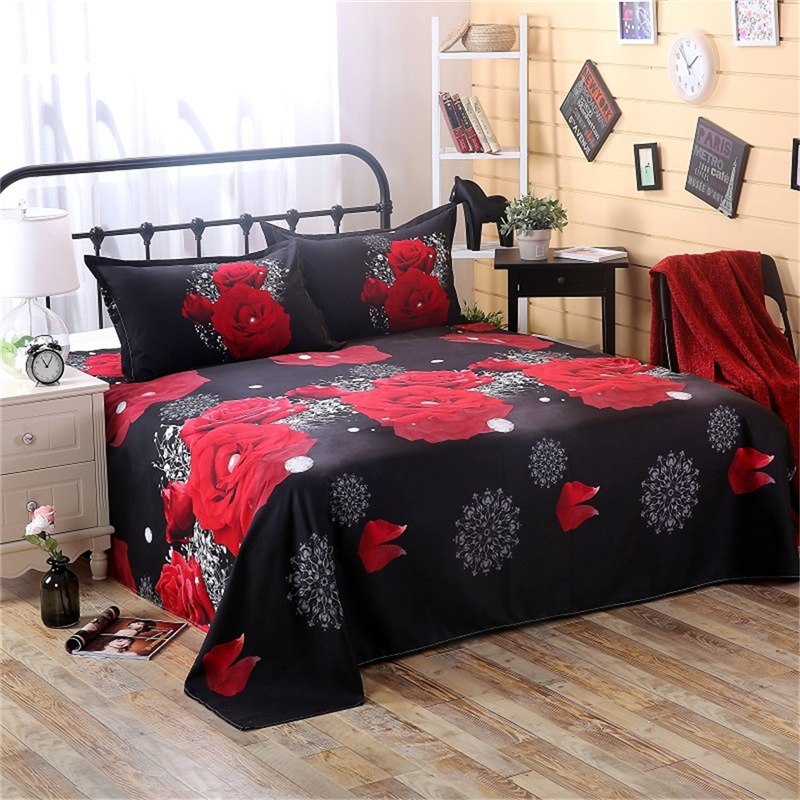 Textile 2/3Pcs Red Dream 3D Oil Painting Rose Printed Bedding Set Queen King Size Quilt Cover Bed Sheet Pillowcases