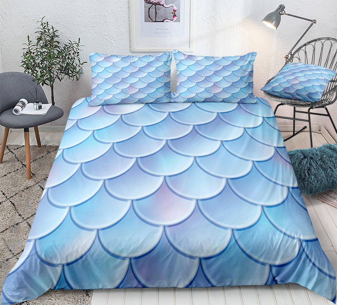 Mermaid Pattern Fish Scales Three Or Four Pieces Household Quilt Cover Bedding - Textile