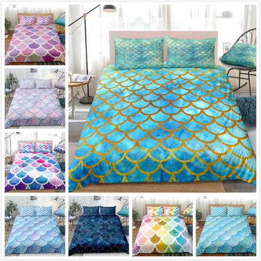 Mermaid Pattern Fish Scales Three Or Four Pieces Household Quilt Cover Bedding - Textile