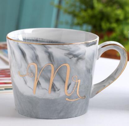 Handpainted Gold Monogram Natural Marble Coffee Mug Mr and Mrs