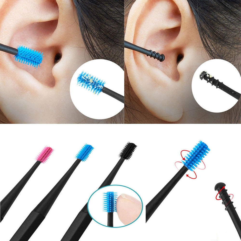 3PCS Soft Silicone Ear Pick Double-ended Earpick Ear Wax Curette Remover Ear Cleaner Spoon Spiral Ear Clean Tools - B&H
