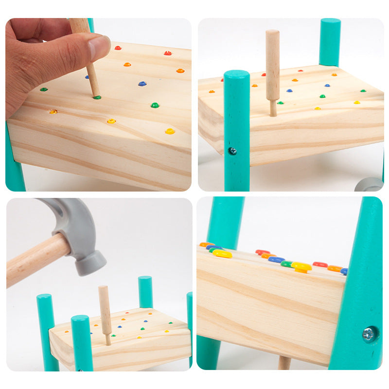 Kid Wooden Five Color Percussion Nail Table Children Pull Nails Color Cognition Hand-Eye Coordination Early Education Puzzle Percussion Toy