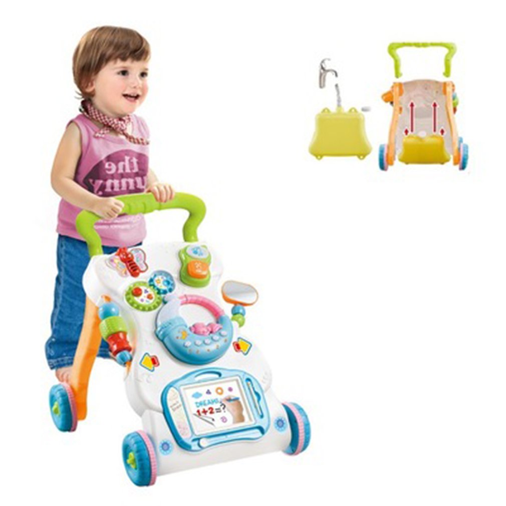 Kid Unisex Infants' Walker Toddler Trolley Multi function Anti rollover Height Adjustable Walker Walking Teaching Cars Toys