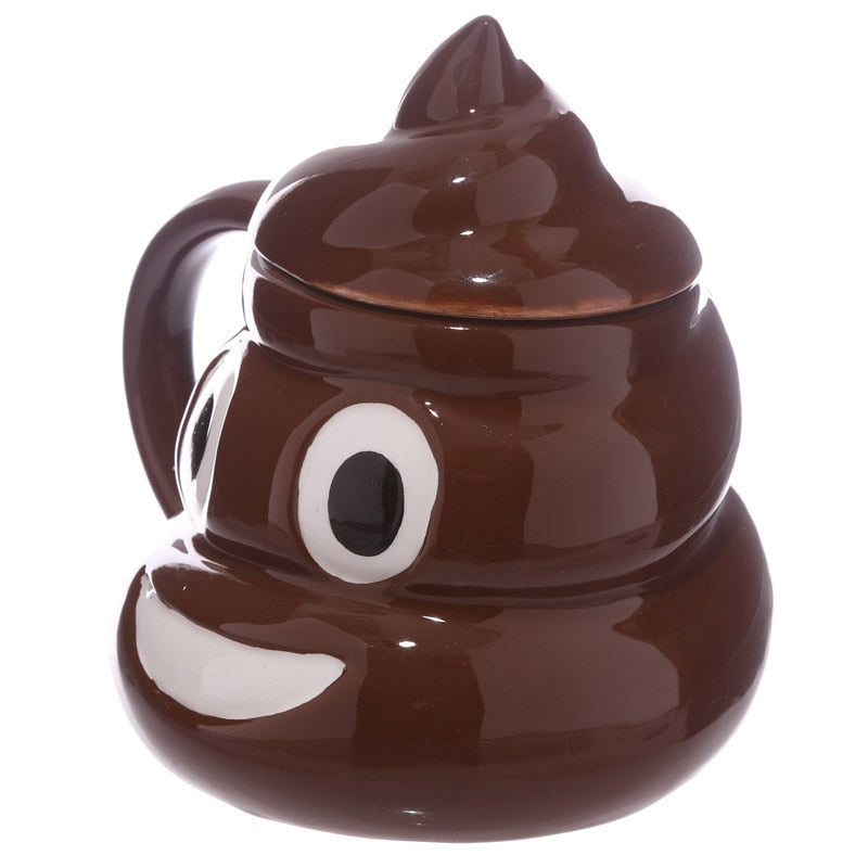 Funny Poop Ceramic Mug Cartoon Smiley Coffee Milk Mug Porcelain Water Cup with Handgrip Lid Tea Cup Office Drinkware