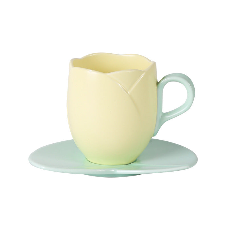 Ins Vintage Tulip Coffee Cup High Beauty Exquisite Flower Mark Cup Afternoon Tea Ceramic Cup Set - Mug