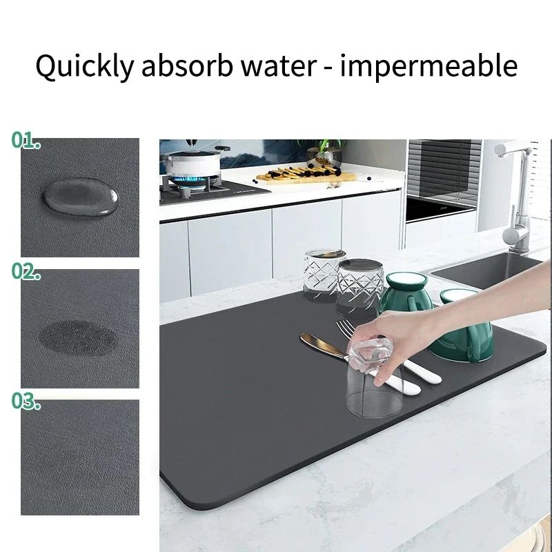 Kitchen Countertop Absorbent Draining Mat Soft Mat Water Coaster No-Rinse Insulation Mat