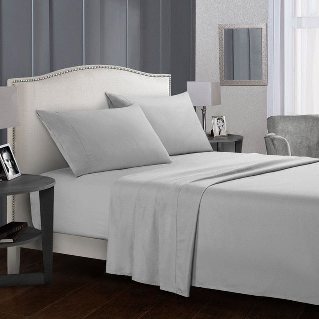 HomTe White Bedding Set Queen size Bed sheets Solid color Flat Sheet+Fitted Sheet+Pillowcase Bed Linens - textile