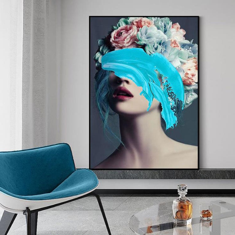 HomDe Modern Floral Feather Woman Abstract Fashion Style Canvas Painting Art Print Poster Picture Frame Wall Living Room Home Decor