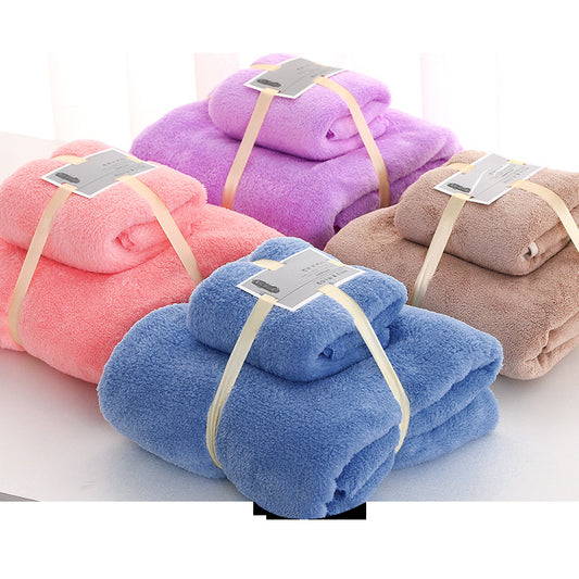 Textile Coral Velvet Solid Color Towel Bath Towel Set Soft Absorbent Face Towel