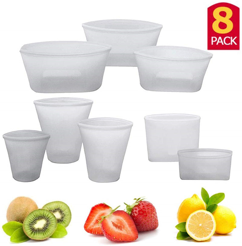 Silicone Food Storage Containers Set Fresh Bowl Cup Bag Reusable Stand Up Zips Shut Bag Fruit Vegetable Cup With Seal Organizer - kitchen