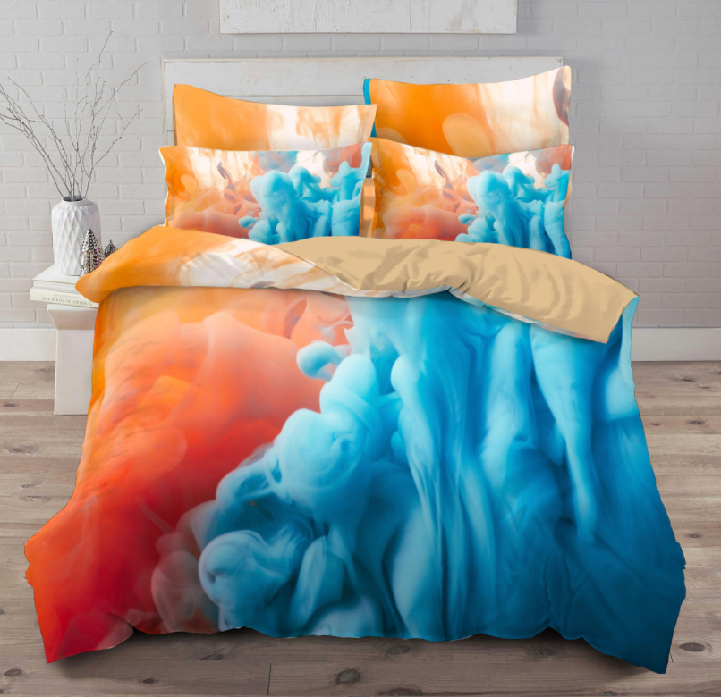 HomTe White cloud printing tie dyeing Amazon wish quilt cover pillow case two or three piece set 3D digital printing chemical fiber fabric - textile