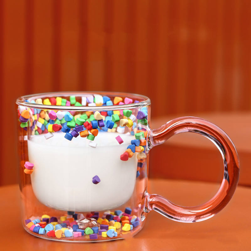 Double Layer Love Quicksand Glass Cup Cute Girl Heart Creative