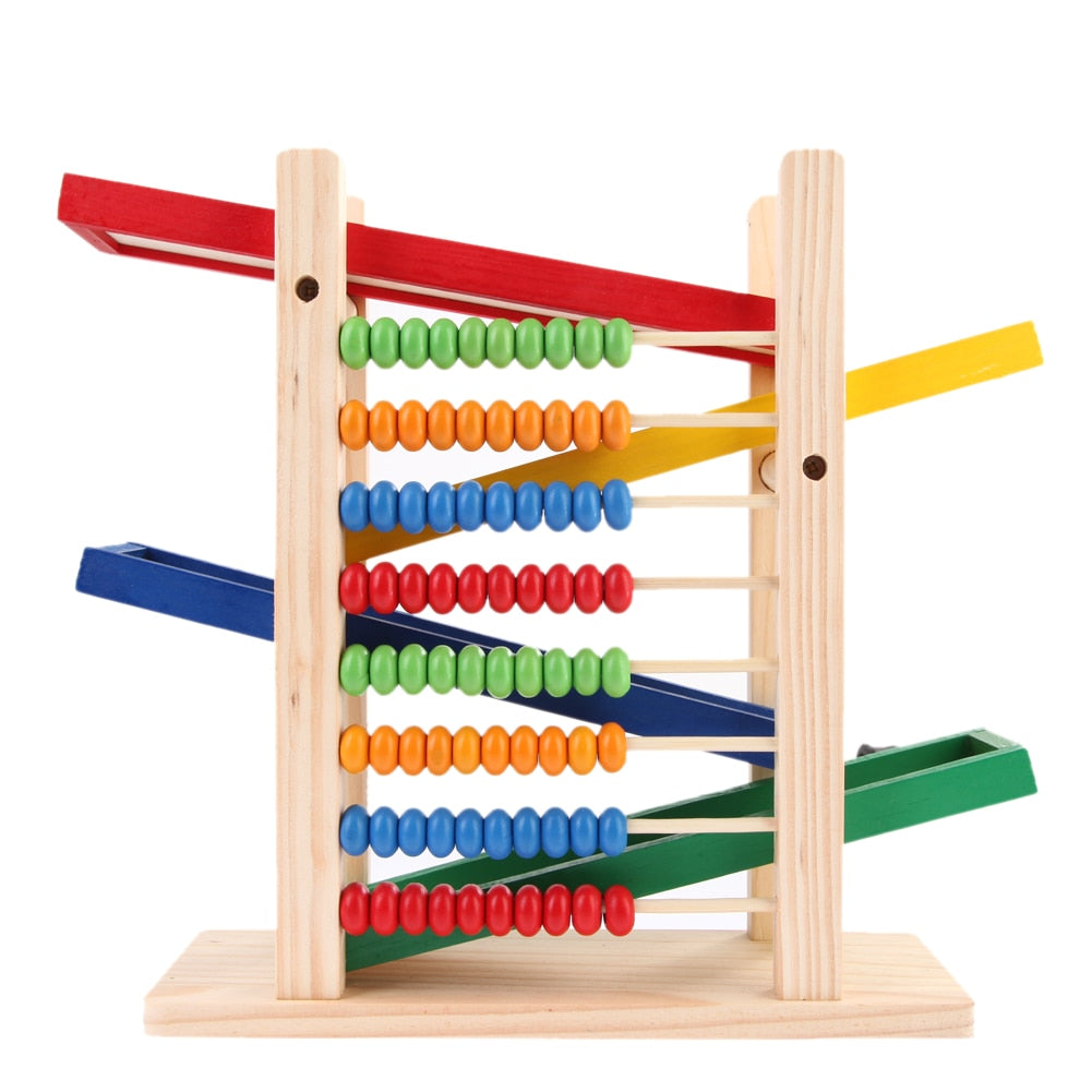 Baby Kid Montessori Educational Wooden Toy Abacus Slippery Car Toys Creative Colorful with 4 Toy Cars Early Learning Teaching Toy