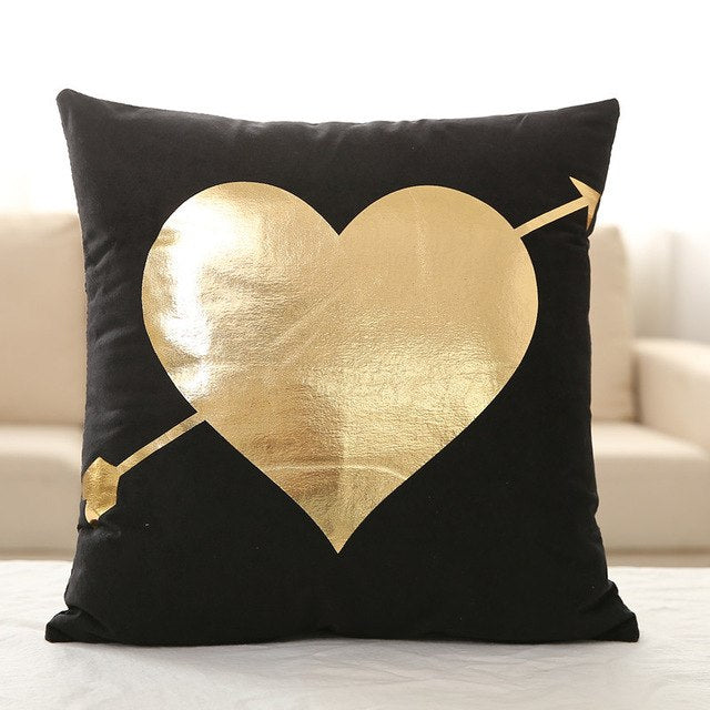 HomTe Gold Foil Pillow Cover Soft Velvet Black White Cushion Cover Deer Heart Lips Love Leaves Home Decorative PillowCase 45x45cm