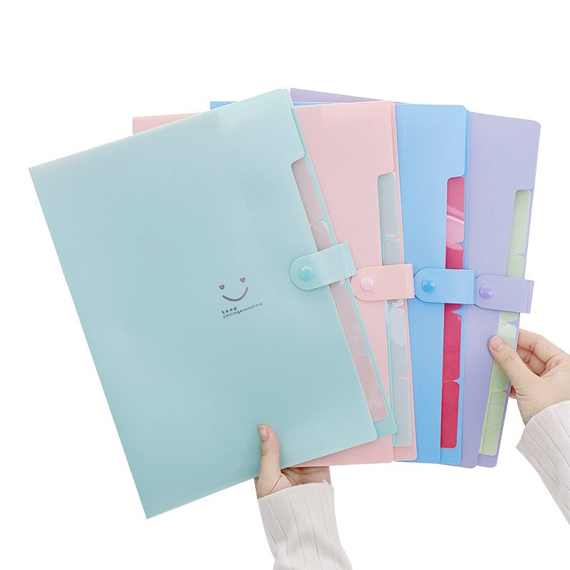 Office Student Multi-Layer Folder Smiley Face A4 Organ Bag File Pocket Insert Data Book Test Paper Folder 5 Compartments
