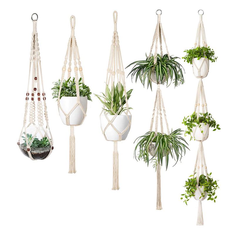 Macrame Plant Hanger Set Of 5 Indoor Wall Hanging Planter Basket Flower Pot Holder - garden
