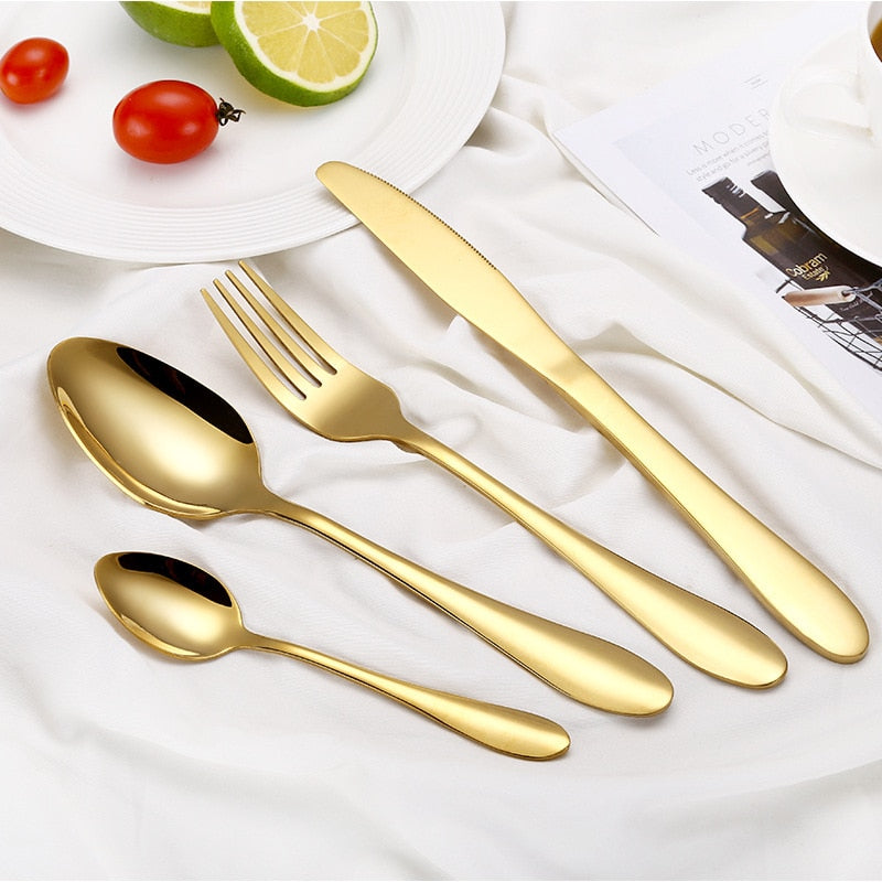Multi-Colors Rainbow Cutlery Set Dinnerware Set Black Cutlery Kit Fork Knife Stainless Steel Silverware Home Tableware Set - kitchen