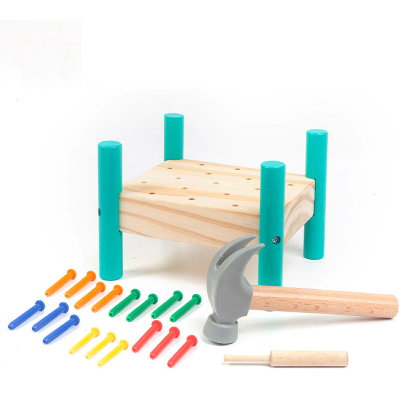 Kid Wooden Five Color Percussion Nail Table Children Pull Nails Color Cognition Hand-Eye Coordination Early Education Puzzle Percussion Toy