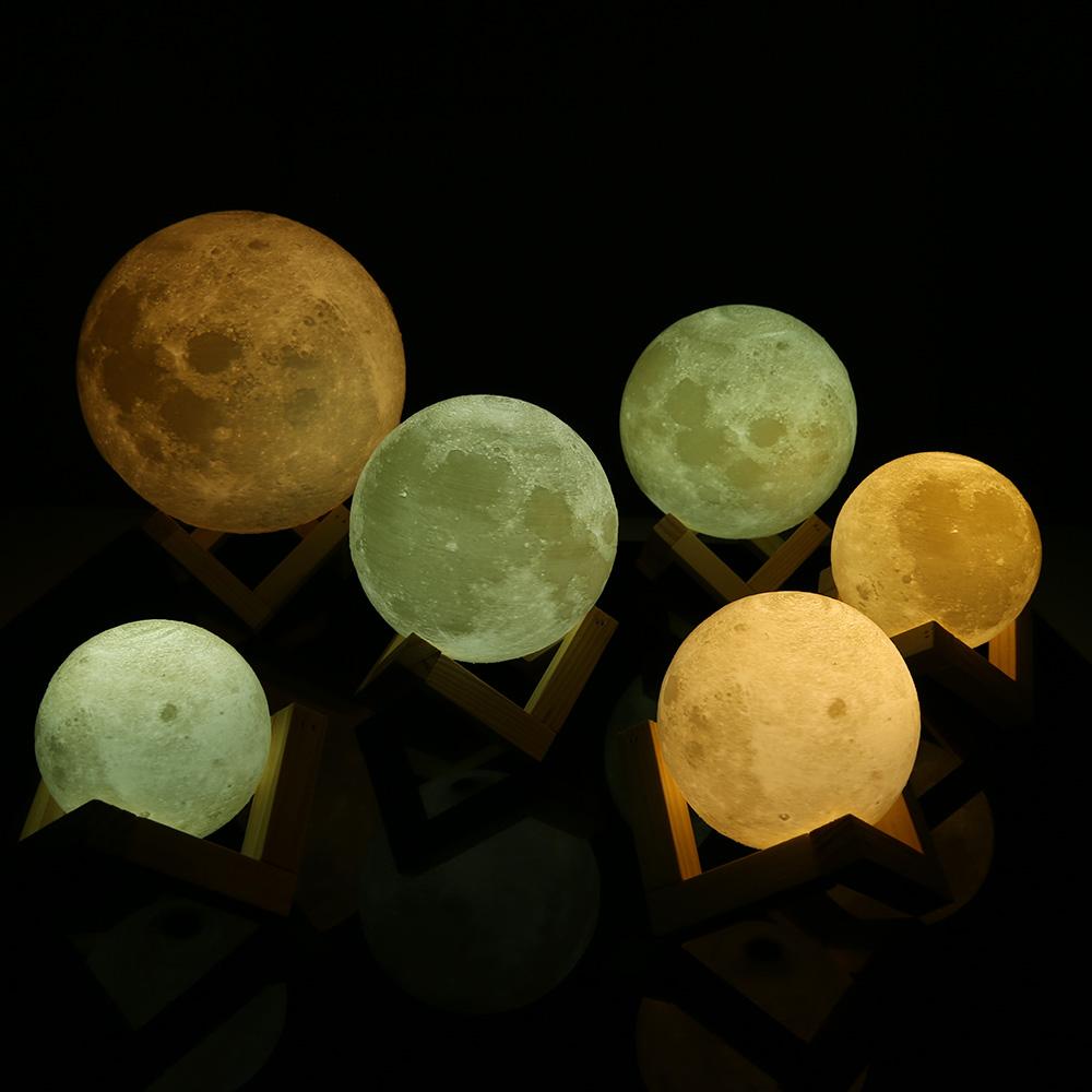 Rechargeable 3D Print Moon Lamp 2 Color Change Touch Switch Bedroom Bookcase  - light