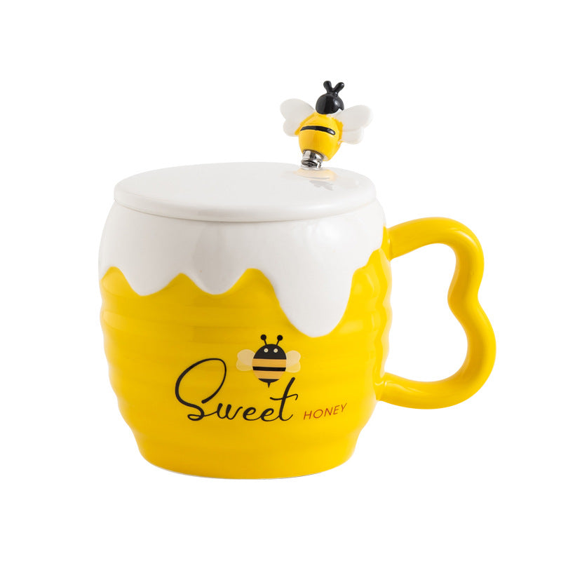 Italian Ceramic Mug With Lid Cartoon Cute Bee Mug Office Coffee Mug
