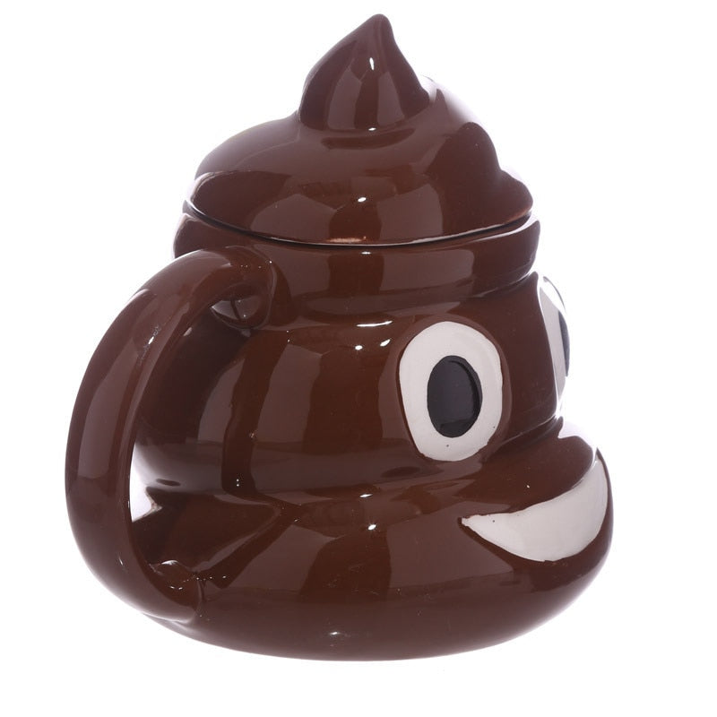 Funny Poop Ceramic Mug Cartoon Smiley Coffee Milk Mug Porcelain Water Cup with Handgrip Lid Tea Cup Office Drinkware