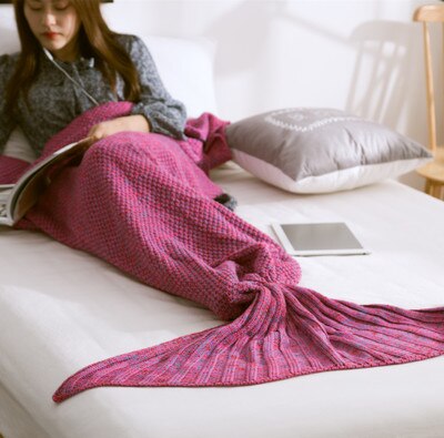 HomTe Textile TONGDI Soft Warm Popular Fashionable Mermaid Fish Tail  Knitting Blanket Gift For Girl Princess All Season Handmade Sleeping Bag