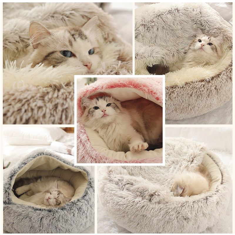 XXX Pet Dog Cat Bed Round Plush Cat Warm Bed House Soft Long Plush Bed For Small Dogs For Cats Nest 2 In 1 Cat Bed
