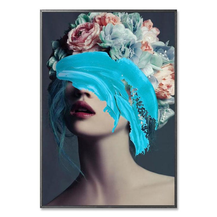 HomDe Modern Floral Feather Woman Abstract Fashion Style Canvas Painting Art Print Poster Picture Frame Wall Living Room Home Decor