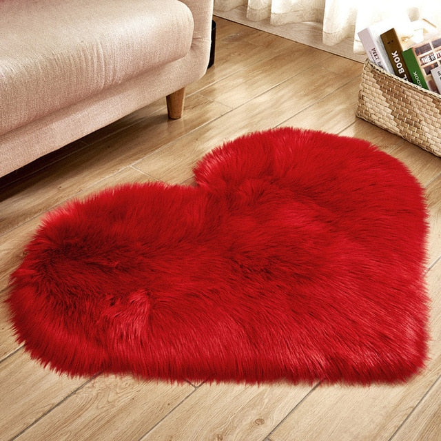 HomDe Love Heart Rugs Artificial Wool Hairy Carpet Faux Floor Mat Fur Plain Fluffy Area Rug Soft Living Room Carpet Bedroom Floor Mat - textile