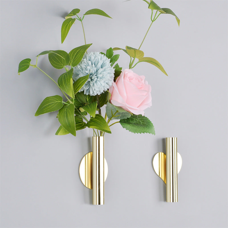 HomDe Creative Wall Flower Device Nordic Style Wall Flower Arrangement Vase Golden Punch-Free Living Room Wall Decoration Pendant