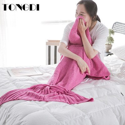 HomTe Textile TONGDI Soft Warm Popular Fashionable Mermaid Fish Tail  Knitting Blanket Gift For Girl Princess All Season Handmade Sleeping Bag