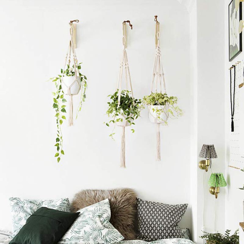 Macrame Plant Hanger Set Of 5 Indoor Wall Hanging Planter Basket Flower Pot Holder - garden