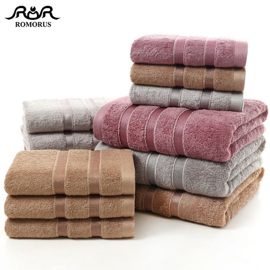 ROMORUS 100% Bamboo Fiber Towels Purple Gray Brown Bath Face Towel Set Cool Bamboo Absorbent Healthy Bathroom Towels for Adults - Textile