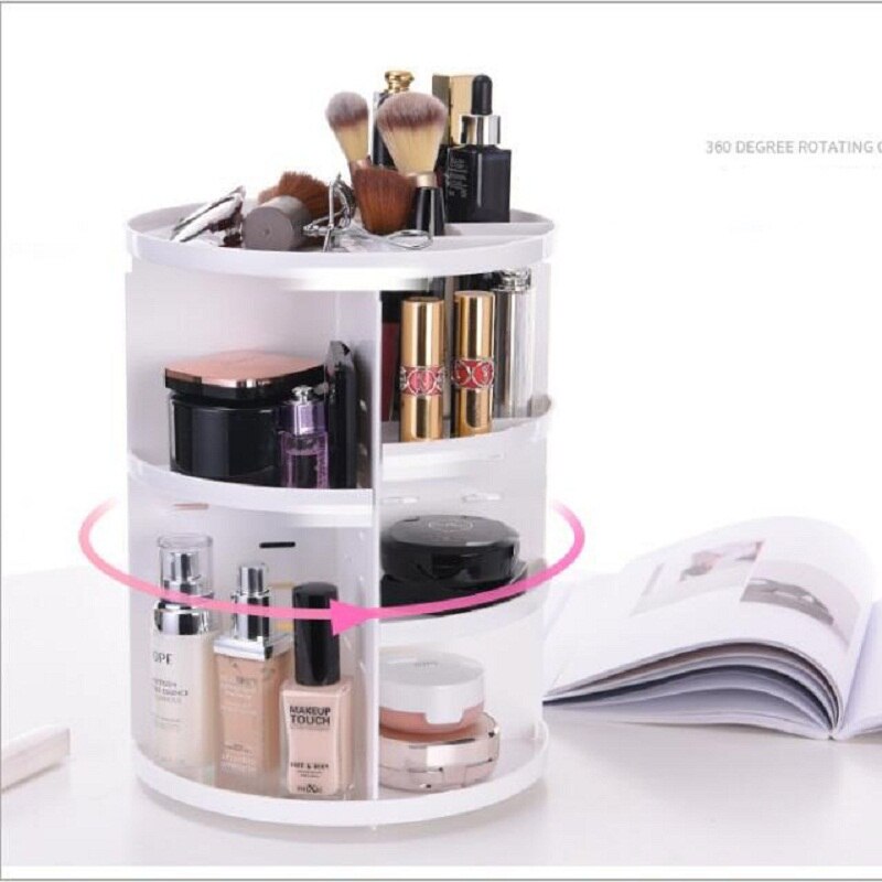 360-degree Rotating Makeup Organizer Box Brush Holder Jewelry Organizer Case Jewelry Makeup Cosmetic Storage Box