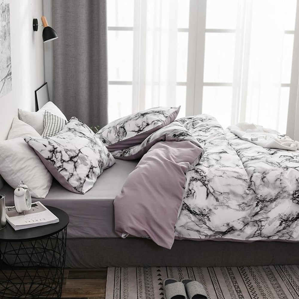 Textile The Bedroom Bedding Is A Comfortable White Marble Pattern Printed Duvet Cover (2/3 Piece Set)