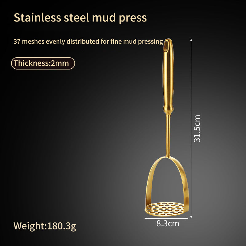 Stainless Steel Potato Masher Household Potato Press Kitchen Tool Manual Multi-Function Gold Masher