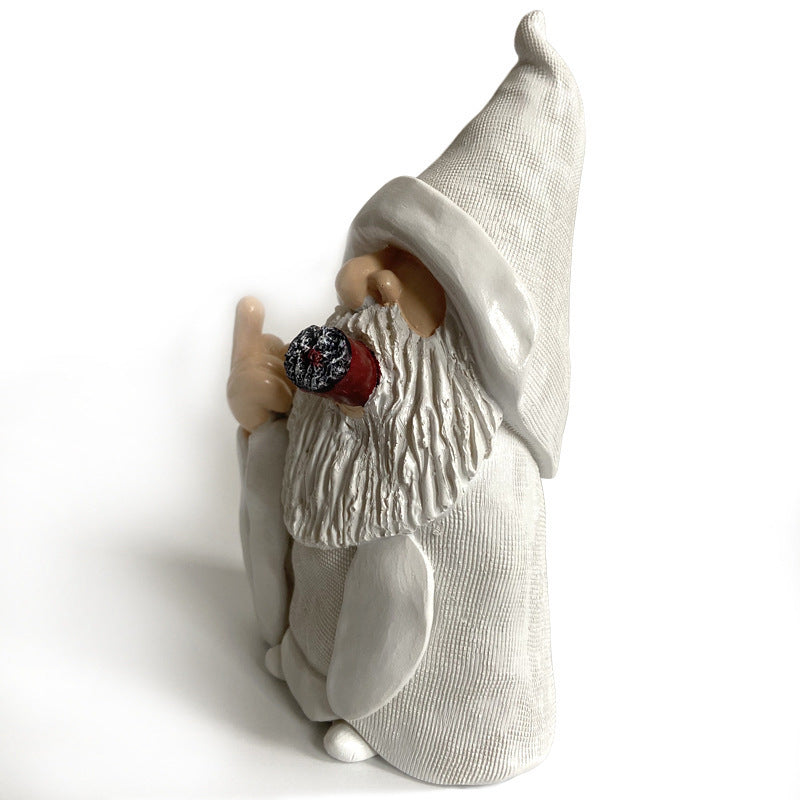 Garden Gnome Dwarf Ornaments Resin Crafts White Robe Smoking Vertical Middle Finger Garden Landscape Decoration